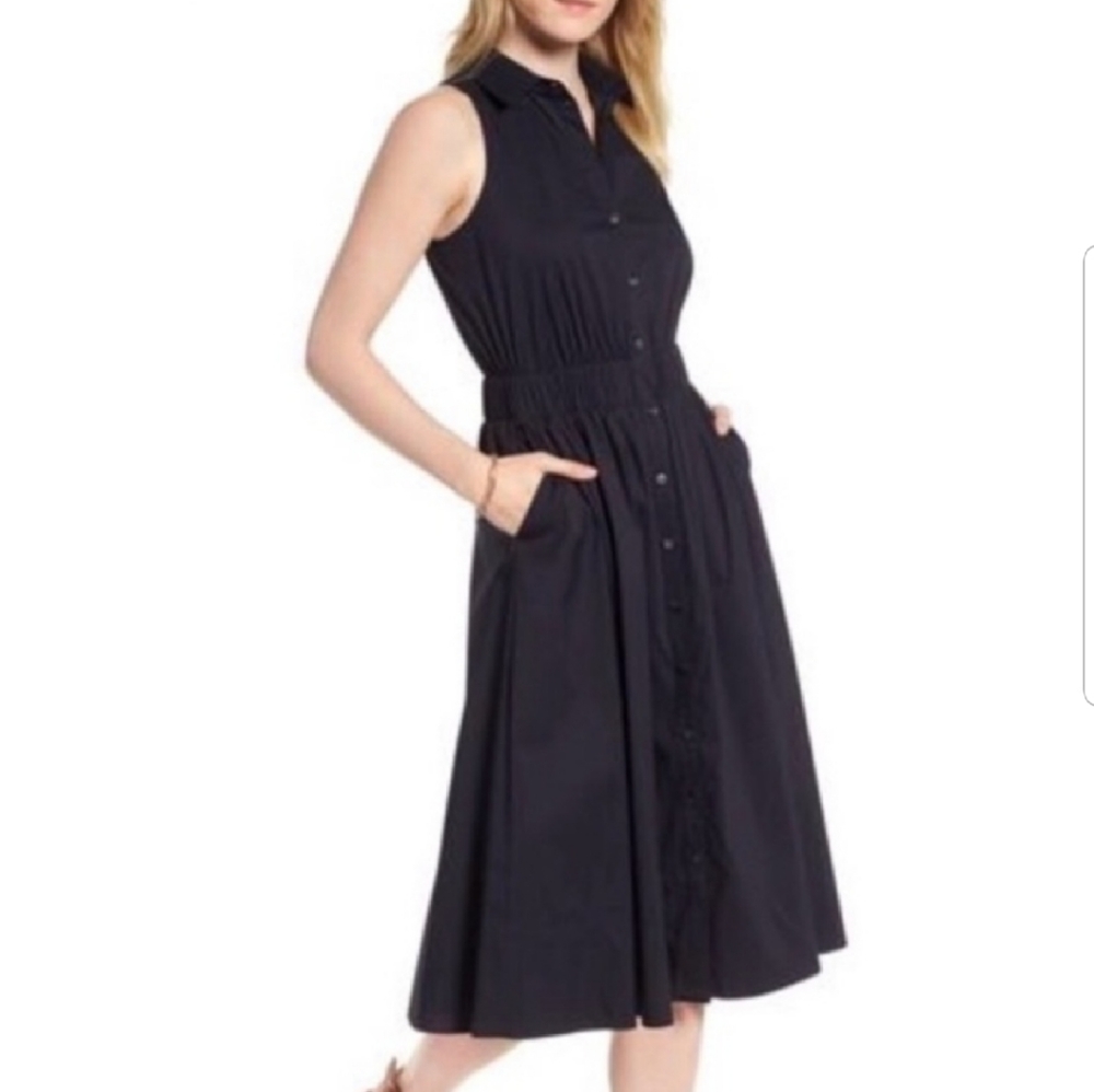 1901 Navy blue collared midi length dress size 8